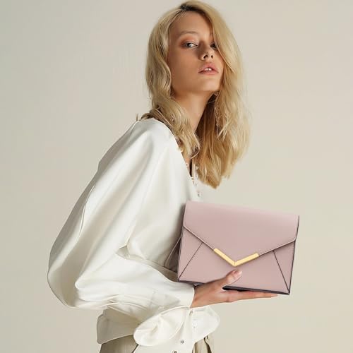 KKXIU Women Elegant Faux Leather Evening Envelope Clutch Purse Foldover Bags for Party Wedding Prom (A-Pink) - Image 2
