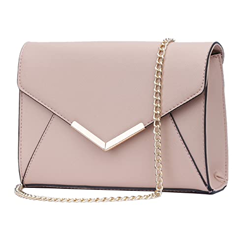 KKXIU Women Elegant Faux Leather Evening Envelope Clutch Purse Foldover Bags for Party Wedding Prom (A-Pink) - Image 1