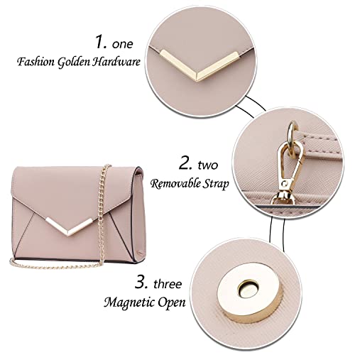 KKXIU Women Elegant Faux Leather Evening Envelope Clutch Purse Foldover Bags for Party Wedding Prom (A-Pink) - Image 3