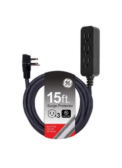 GE Ge 3Outlet Power Strip Surge Protector 15 Ft Braided Long Cord Extension Cord Surge Protector Power Strip Flat Plug Extension Cord 250 Joules Ul Listed Black 44237  - Image 1