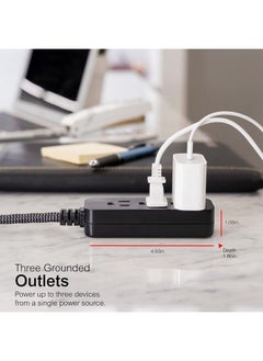 GE Ge 3Outlet Power Strip Surge Protector 15 Ft Braided Long Cord Extension Cord Surge Protector Power Strip Flat Plug Extension Cord 250 Joules Ul Listed Black 44237  - Image 4
