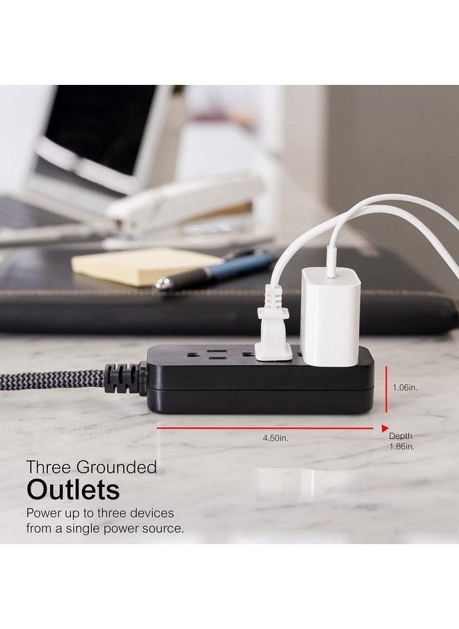 GE شريط طاقة GE 3Outlet واقي من زيادة التيار بطول 15 قدمًا، سلك تمديد مضفر طويل، واقي من زيادة التيار، شريط طاقة، سلك تمديد بمقبس مسطح 250 جول، مدرج في قائمة UL، أسود 44237  - Image 4