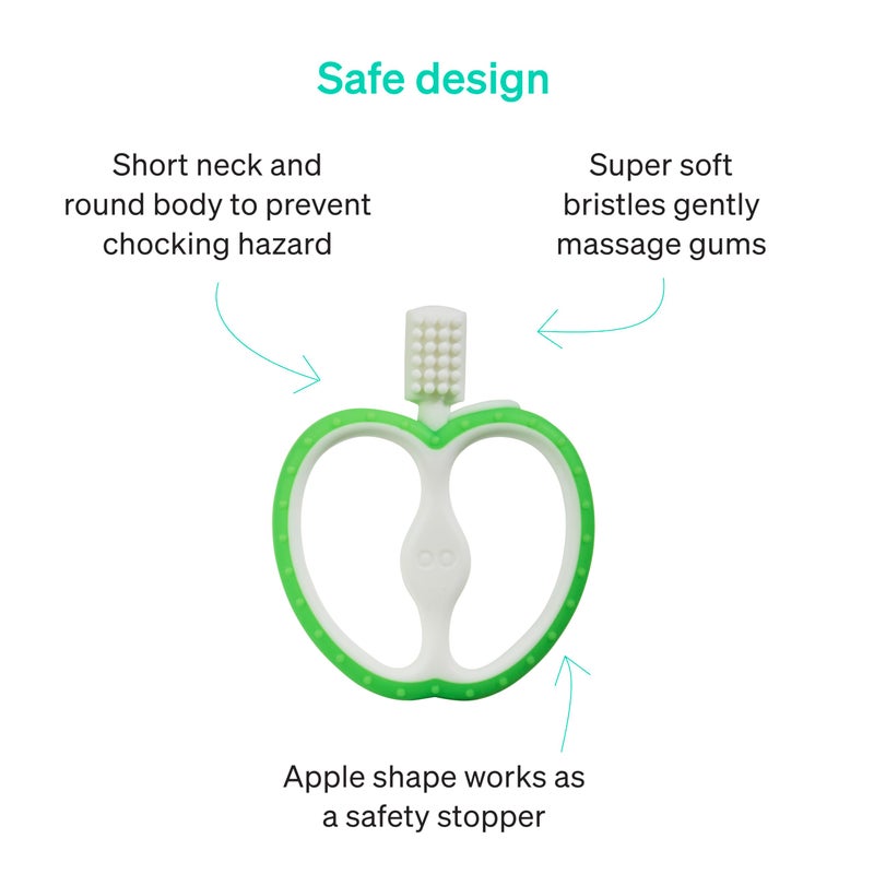 Love Noobs Easy Grip Baby Teething Toothbrush for 4-12 Months by LoveNoobsâ„¢, Safe Design, Gentle Bristles for Sensitive Gums, BPA Free Food-Grade Silicone Toothbrush Teether, Green - Image 2
