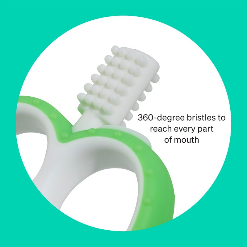 Love Noobs Easy Grip Baby Teething Toothbrush for 4-12 Months by LoveNoobsâ„¢, Safe Design, Gentle Bristles for Sensitive Gums, BPA Free Food-Grade Silicone Toothbrush Teether, Green - Image 3