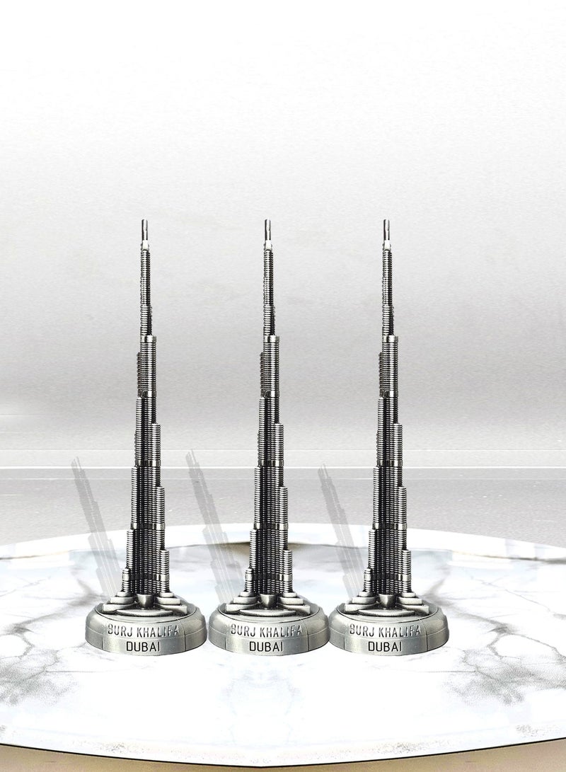 سوق الهدايا التذكارية سوق تذكاري معدني برج خليفة 3 قطع 12 سم طلاء عتيق - Image 1