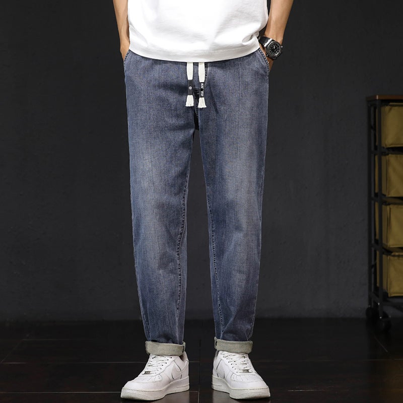 8208 | plus size Men''s Summer New Elastic Waist Retro Jeans Men''s Loose Harem Stretch Leg Trousers - Image 1