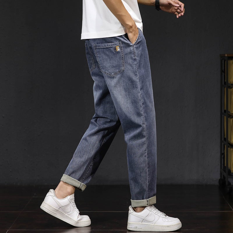 8208 | plus size Men''s Summer New Elastic Waist Retro Jeans Men''s Loose Harem Stretch Leg Trousers - Image 5