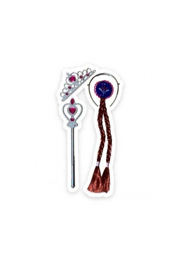 Princess Accessories Set, With Red Strand Of Hair, Crown And Scepter