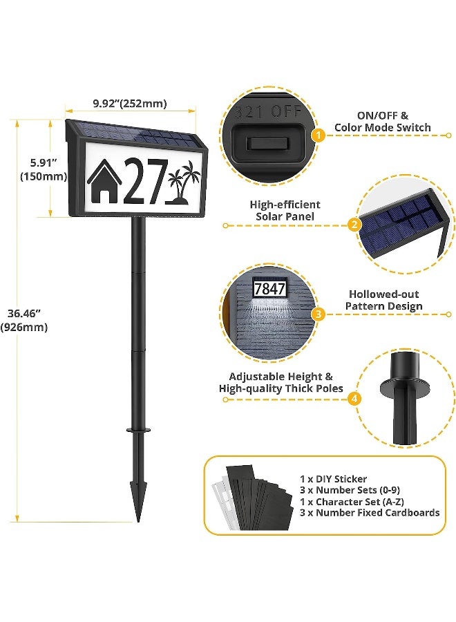 Generic Maxvolador  Solar Powered Address Sign House Numbers Waterproof, 4-Color Lighting Modes Led Illuminated Address Plaque With Stakes, Outdoor Address Number  - Image 2