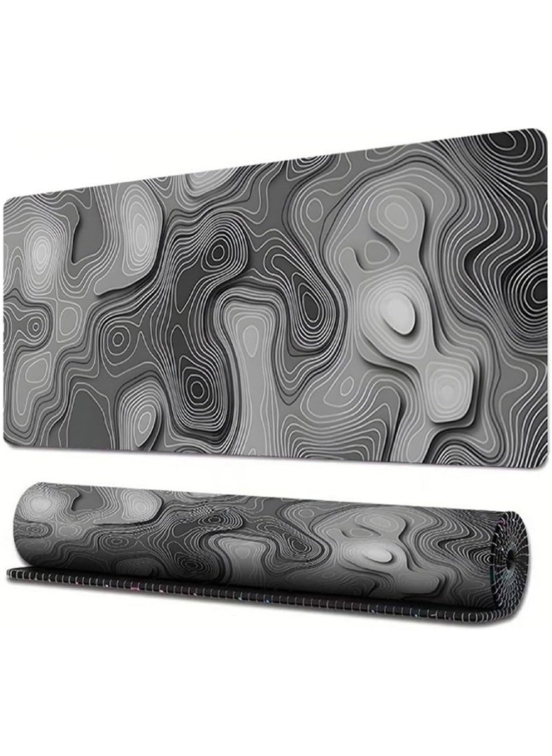 Rock Pow - Gaming Mouse Pad XL - 80x30cm Large Mouse Mat with Anti-Slip Rubber Base for Keyboard and Mouse, for Home and Office（Gradient Black with Topographic Line） - Image 1