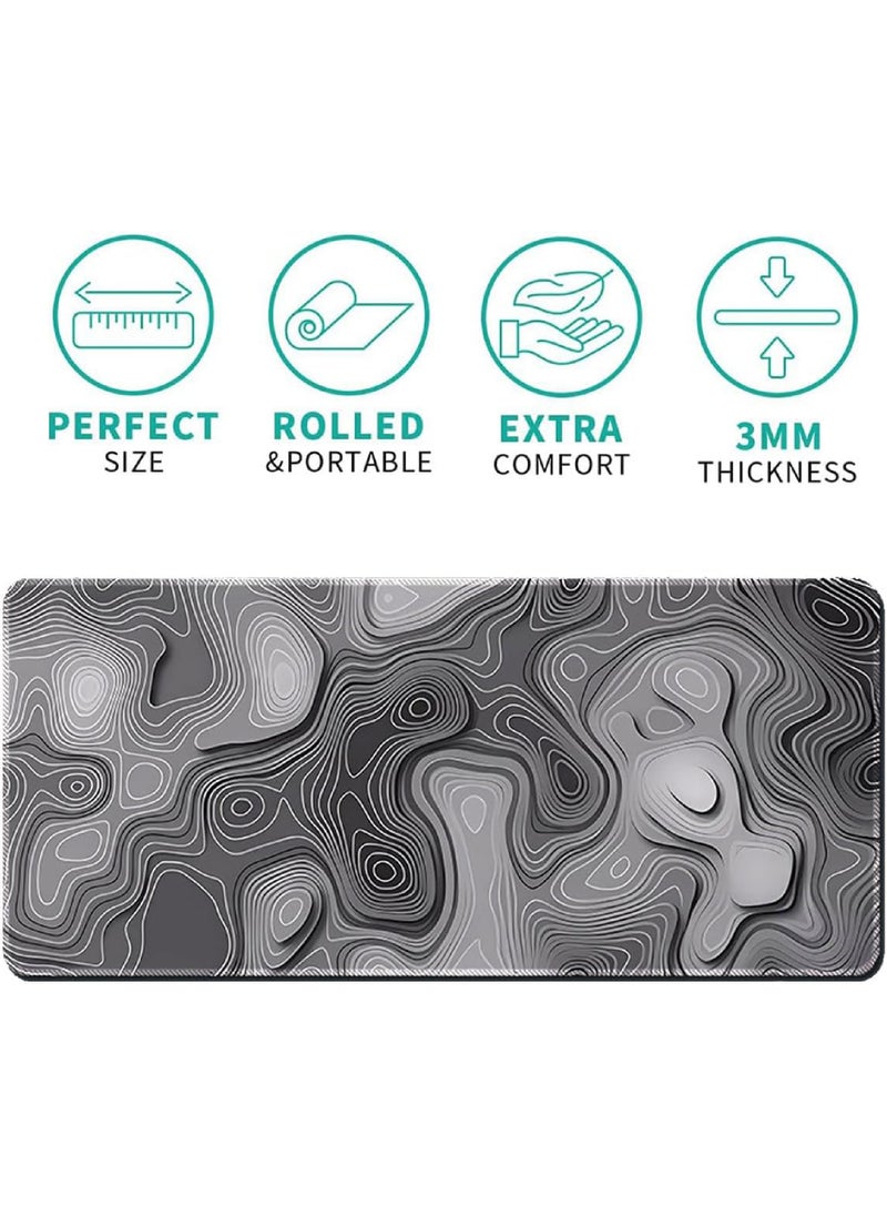 Rock Pow - Gaming Mouse Pad XL - 80x30cm Large Mouse Mat with Anti-Slip Rubber Base for Keyboard and Mouse, for Home and Office（Gradient Black with Topographic Line） - Image 1