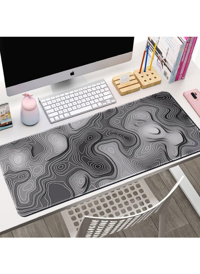 Rock Pow - Gaming Mouse Pad XL - 80x30cm Large Mouse Mat with Anti-Slip Rubber Base for Keyboard and Mouse, for Home and Office（Gradient Black with Topographic Line） - Image 1