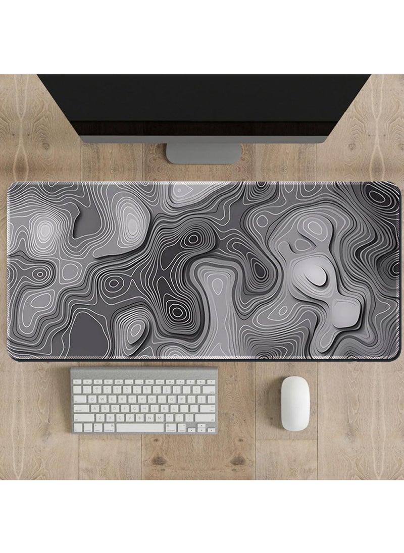 Rock Pow - Gaming Mouse Pad XL - 80x30cm Large Mouse Mat with Anti-Slip Rubber Base for Keyboard and Mouse, for Home and Office（Gradient Black with Topographic Line） - Image 1