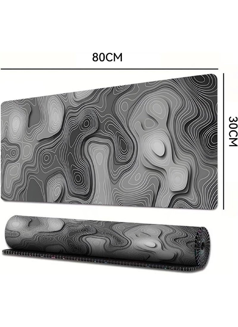 Rock Pow - Gaming Mouse Pad XL - 80x30cm Large Mouse Mat with Anti-Slip Rubber Base for Keyboard and Mouse, for Home and Office（Gradient Black with Topographic Line） - Image 1