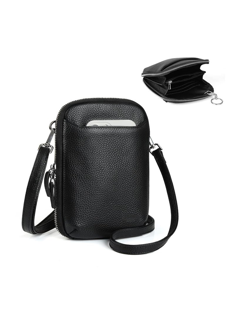 SYOSI Leather Crossbody Cell Phone Purse for Women, Leather Cell Phone Purse Wallet, Cute Crossbody Bag, Women's Small Zip Around Crossbody Wallet Bags, Compact Travel-Size Cell Phone Holder Purse  - Image 1