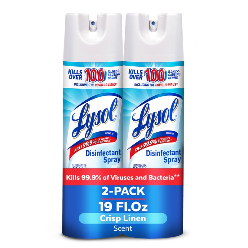 Lysol Disinfectant Spray, Household Essential Cleaning Supplies, Multi-Purpose Room Spray, Antibacterial Sanitizer Spray, Upholstery Deodorizer, Home and Bathroom, Crisp Linen,19 Fl Oz (Pack of 2) - Image 1
