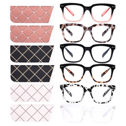 CHOFILORD 6 Pack Fashion Reading Glasses for Women Men Blue Light Blocking Oversized Square Readers with Spring Hinge (6 Pack Mix, 2.5) - Image 1