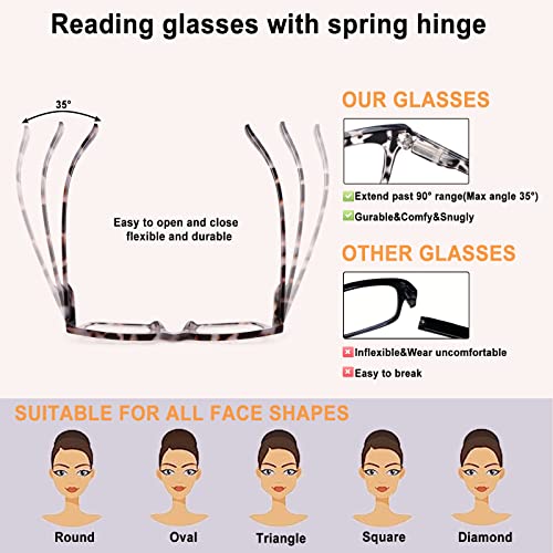 CHOFILORD 6 Pack Fashion Reading Glasses for Women Men Blue Light Blocking Oversized Square Readers with Spring Hinge (6 Pack Mix, 2.5) - Image 4