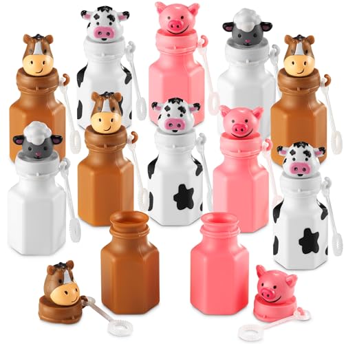 Bedwina Mini Farm Animal Bubble Wands Toy Gifts for Kids Pack of 12 3Inch Barnyard Bubble Bottles Assorted Animals for Giveaways Prizes Birthday Party Favors for Kids Baby Showers Goody Bag Toys - Image 1
