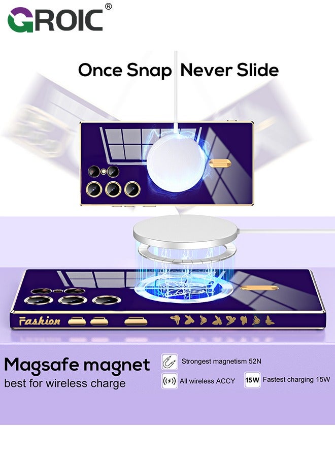 GROIC Case for Samsung Galaxy S24 Ultra 6.8 Inch with HD Glass Screen Protector, Magnetic Case for Women Girl Soft Cute Luxury Butterfly Plating Phone Case Compatible with MagSafe Back Cover - Image 4