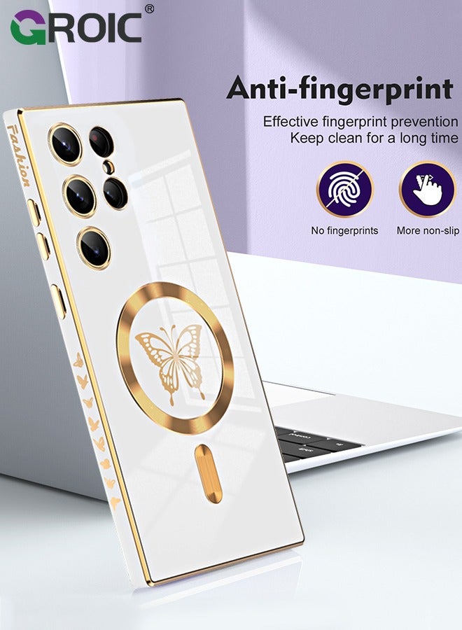 GROIC Case for Samsung Galaxy S24 Ultra 6.8 Inch with HD Glass Screen Protector, Magnetic Case for Women Girl Soft Cute Luxury Butterfly Plating Phone Case Compatible with MagSafe Back Cover - Image 2