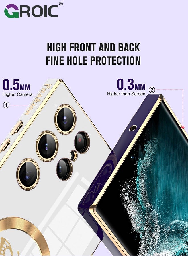 GROIC Case for Samsung Galaxy S24 Ultra 6.8 Inch with HD Glass Screen Protector, Magnetic Case for Women Girl Soft Cute Luxury Butterfly Plating Phone Case Compatible with MagSafe Back Cover - Image 3