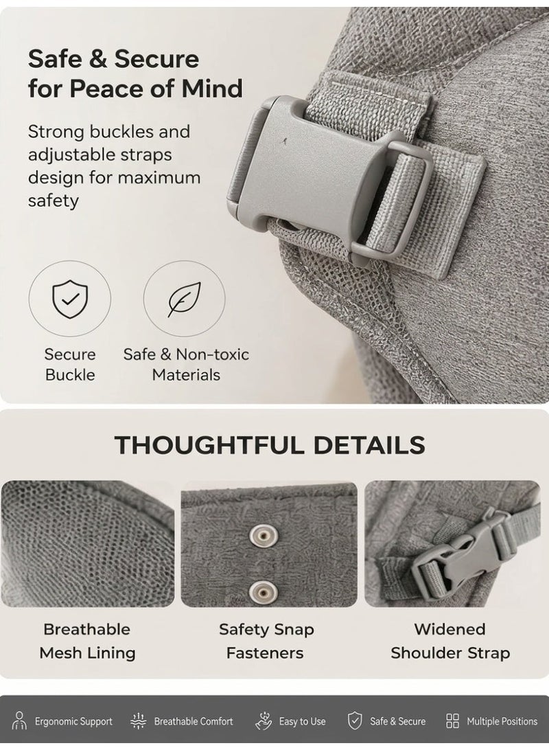 Hirospace Multifunctional Baby Carrier with Lumbar Stool, Adjustable Ergonomic Infant Carrier, Breathable Front & Back Carry Wraps, Comfortable for Newborn to 36 Months Babies, One Size Fits All - Image 3