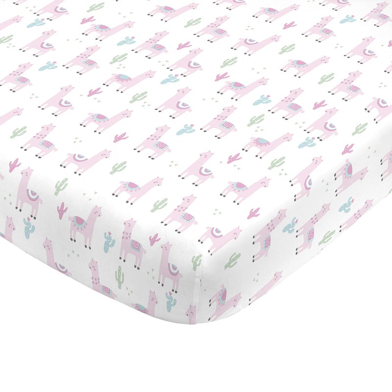 NoJo Super Soft Pink Llama Nursery Mini Crib Fitted Sheet, Pink, White, Green - Image 5