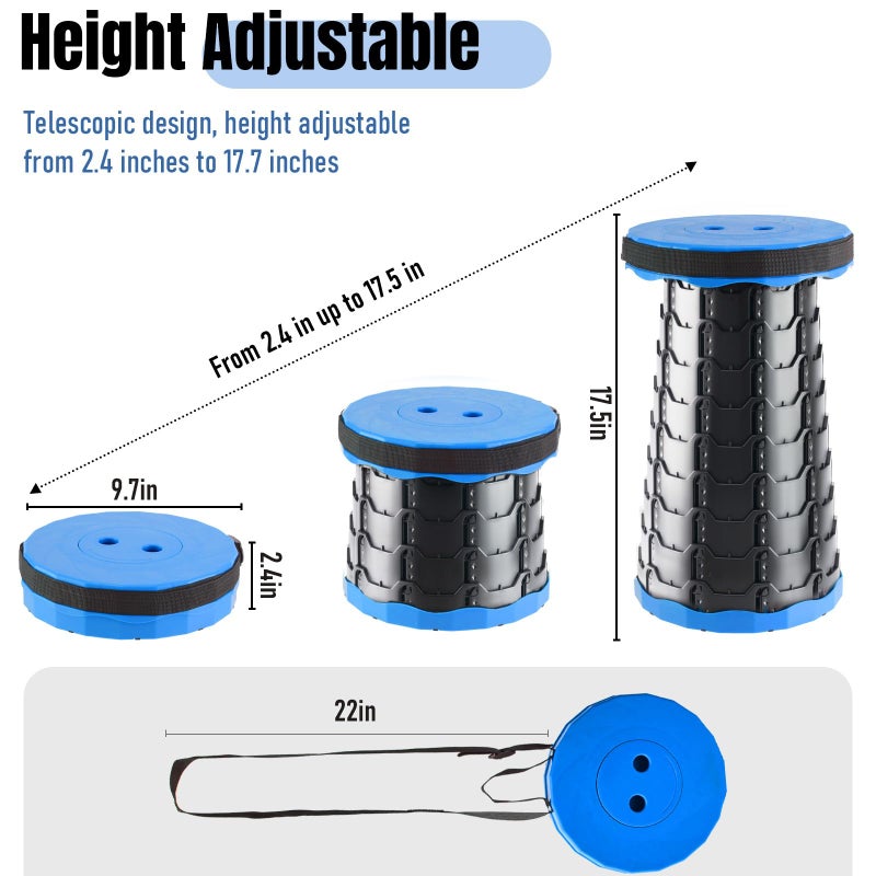 Doseno Upgraded Foldable Stool Thickened Set of 2, Portable Collapsible Stool Retractable Stool, Foldable Portable Collapsible Chair for Fishing, Hiking Tours, BBQ, Parties, Outdoor Activities (Blue) - Image 2