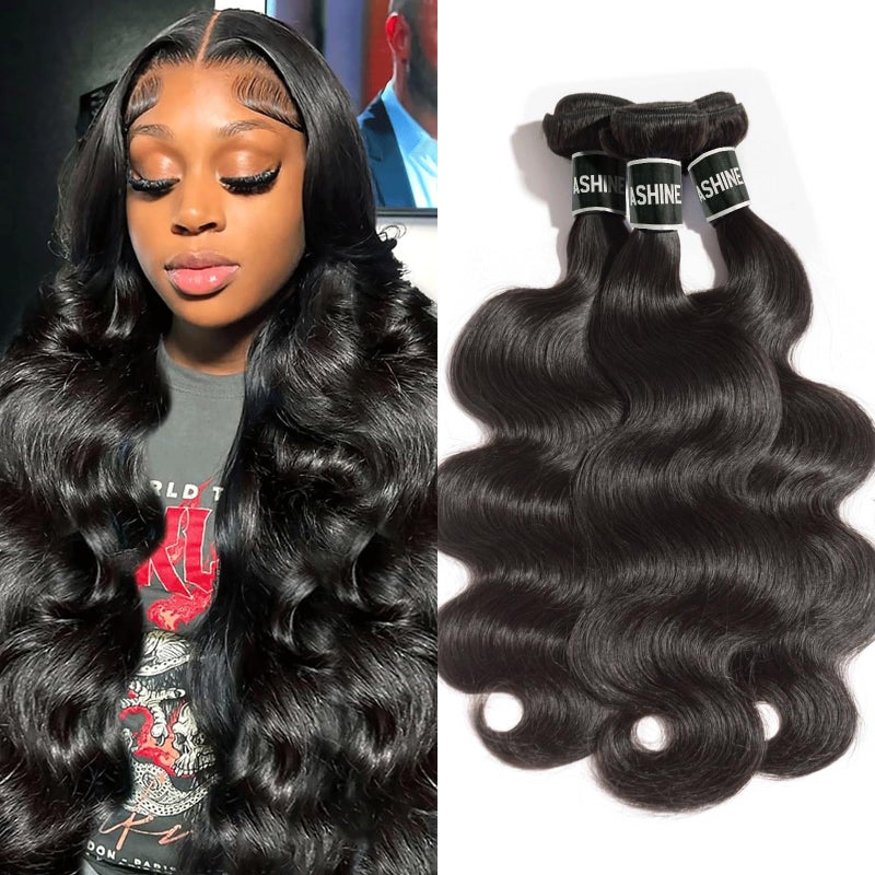 ASHINE Human Hair Bundles Body Wave Straight Unprocessed Cambodian Raw Hair Bundles for Women Natural Black 14 16 18 Inch Keep Soft and Silky After Multiple Washes