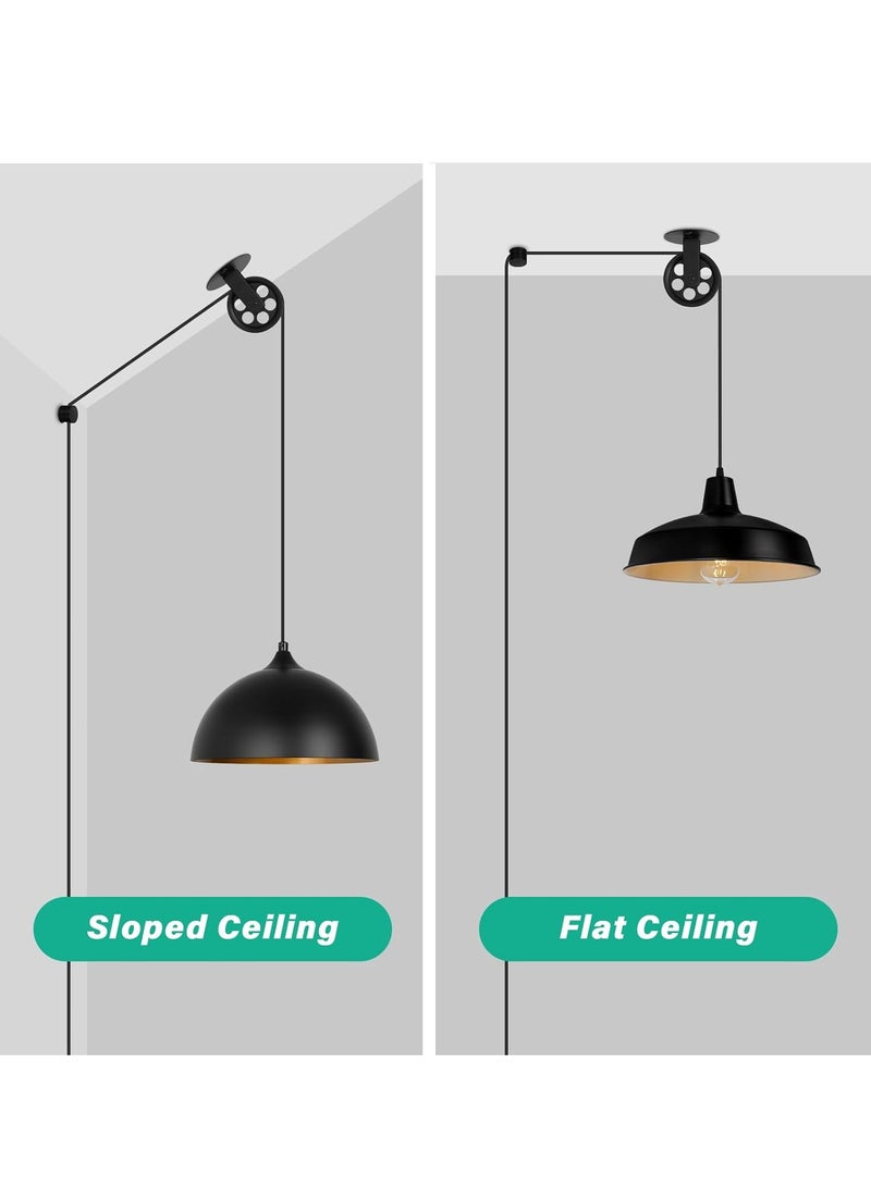 Generic Industrial Black Pulley Wheel Set of 2, 2.75 Inch Metal Pulleys with Cord Clips for Custom Barn Pendant Lighting, Rustic Gazebo Pulleys for Chandelier and Plant Grow Lights  - Image 4