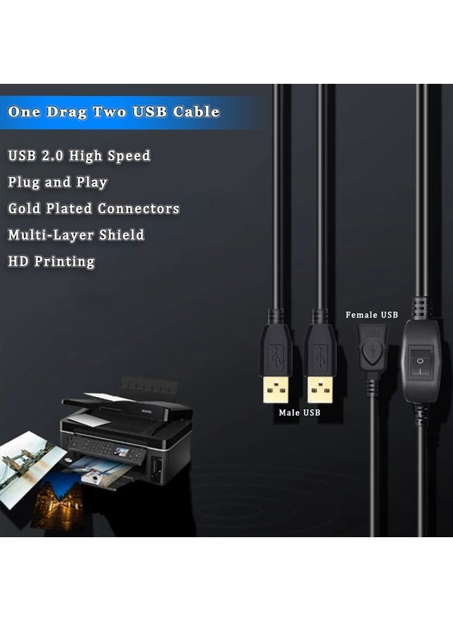 Herfair - USB Splitter 1 In 2 Out, Printer Splitter for Two Computers Female to Dual Male USB A 2.0 Splitter, Double USB Cord USB Y Cable for MacBook, Laptop, PC, Computer (4.92ft, Printer Cable Included) - Image 1