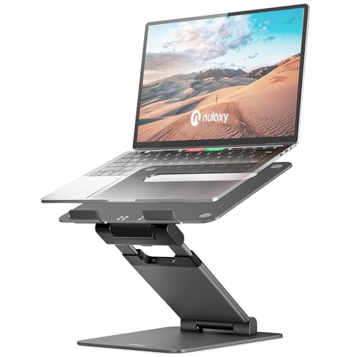 Nulaxy Height Adjustable Laptop Stand for Desk, Dual Foldable Aluminum Computer Riser, Pull Out Design Ergonomic Sit to Notebook Holder Convertor, Compatible with All 10-17" Laptops, Tablets, Gray - Image 1