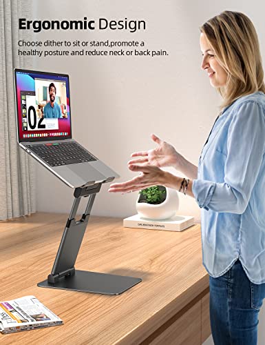 Nulaxy Height Adjustable Laptop Stand for Desk, Dual Foldable Aluminum Computer Riser, Pull Out Design Ergonomic Sit to Notebook Holder Convertor, Compatible with All 10-17" Laptops, Tablets, Gray - Image 2