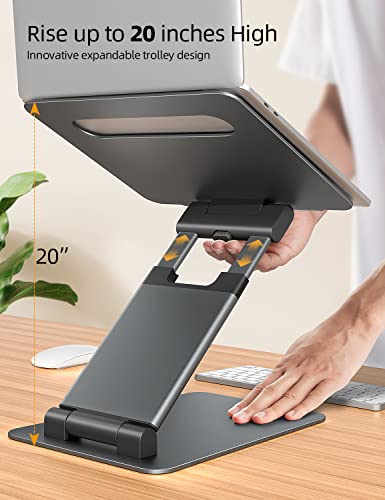 Nulaxy Height Adjustable Laptop Stand for Desk, Dual Foldable Aluminum Computer Riser, Pull Out Design Ergonomic Sit to Notebook Holder Convertor, Compatible with All 10-17" Laptops, Tablets, Gray - Image 5