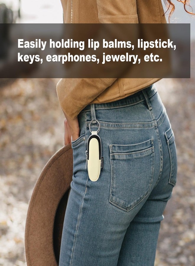 Homakover Portable Lip Balm Organizer Case with Keychain, Travel Chapstick Holder Storage Bag, Waterproof Small Cosmetic Organizer, Anti-Lost Lipstick Lip Gloss Sleeve Pouch Keeper Case (Beige, Small) - Image 5