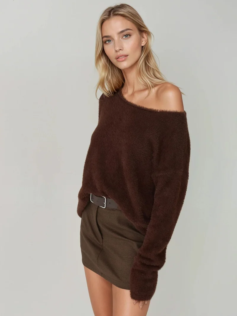 HICCUP Soft Textured Boat Neck Knit Sweater