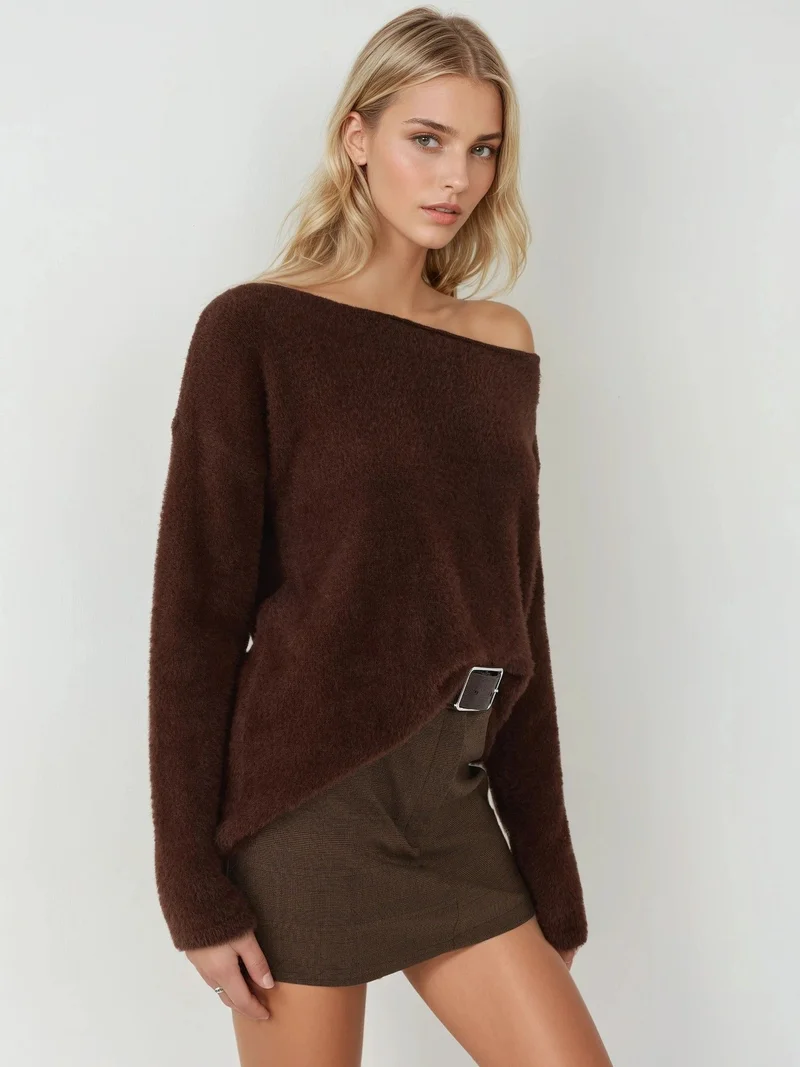 HICCUP Soft Textured Boat Neck Knit Sweater