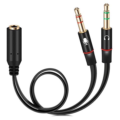 ls lapster Lapster Gold Plated 2 Male to 1 Female 3.5mm Headphone Earphone Mic Audio Y Splitter Cable for PC Laptop – Black - Image 1