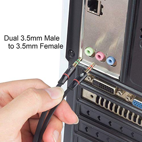 ls lapster Lapster Gold Plated 2 Male to 1 Female 3.5mm Headphone Earphone Mic Audio Y Splitter Cable for PC Laptop – Black - Image 4