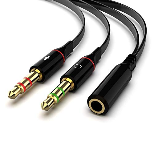ls lapster Lapster Gold Plated 2 Male to 1 Female 3.5mm Headphone Earphone Mic Audio Y Splitter Cable for PC Laptop – Black - Image 2