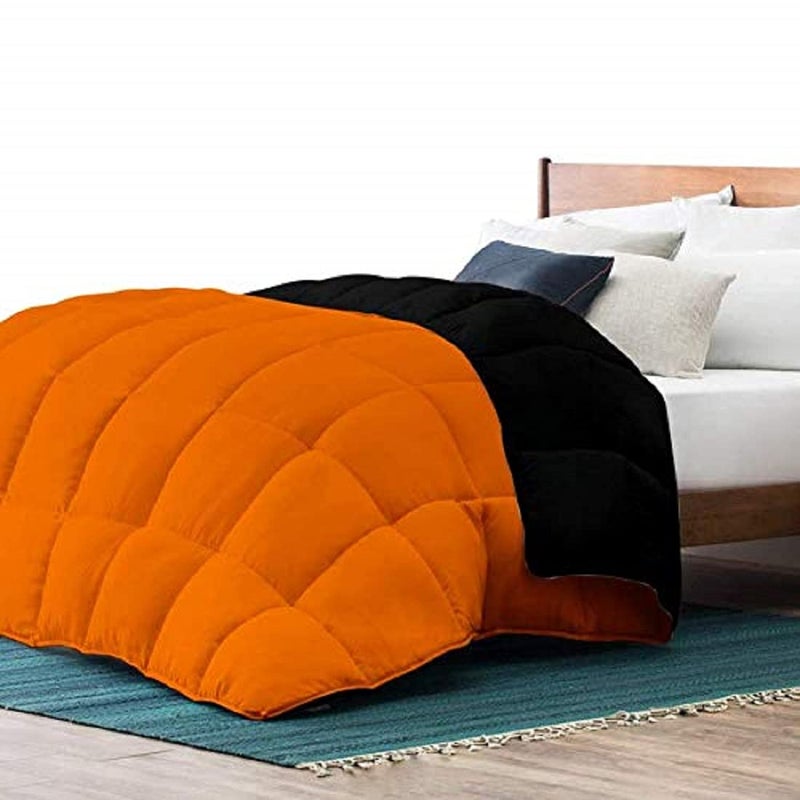 TUNDWAL'S TUNDWALS Microfibre 200 GSM Reversible Solid Double ComforterBlankets for WintersQuiltsDuvets OrangeBlack Microfibre - Image 2
