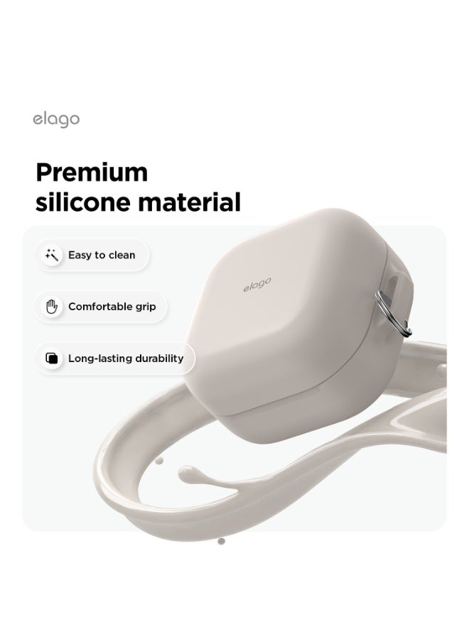 Elago Silicone Hang for Samsung Galaxy Buds4 and Buds 4 Pro Case Cover with Carabiner - Stone - Image 5
