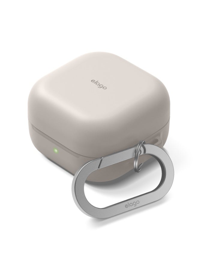 Elago Silicone Hang for Samsung Galaxy Buds4 and Buds 4 Pro Case Cover with Carabiner - Stone - Image 1