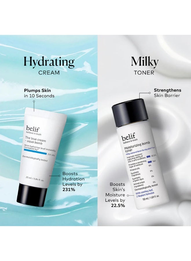 Belif Aqua Special Kit | Hydrating Duo with Aqua Bomb Cream (25ml) & Moisturizing Bomb Milky Toner (50ml) | Lightweight Hydration, Plump & Radiant Skin | Travel & Gift Set - Image 2