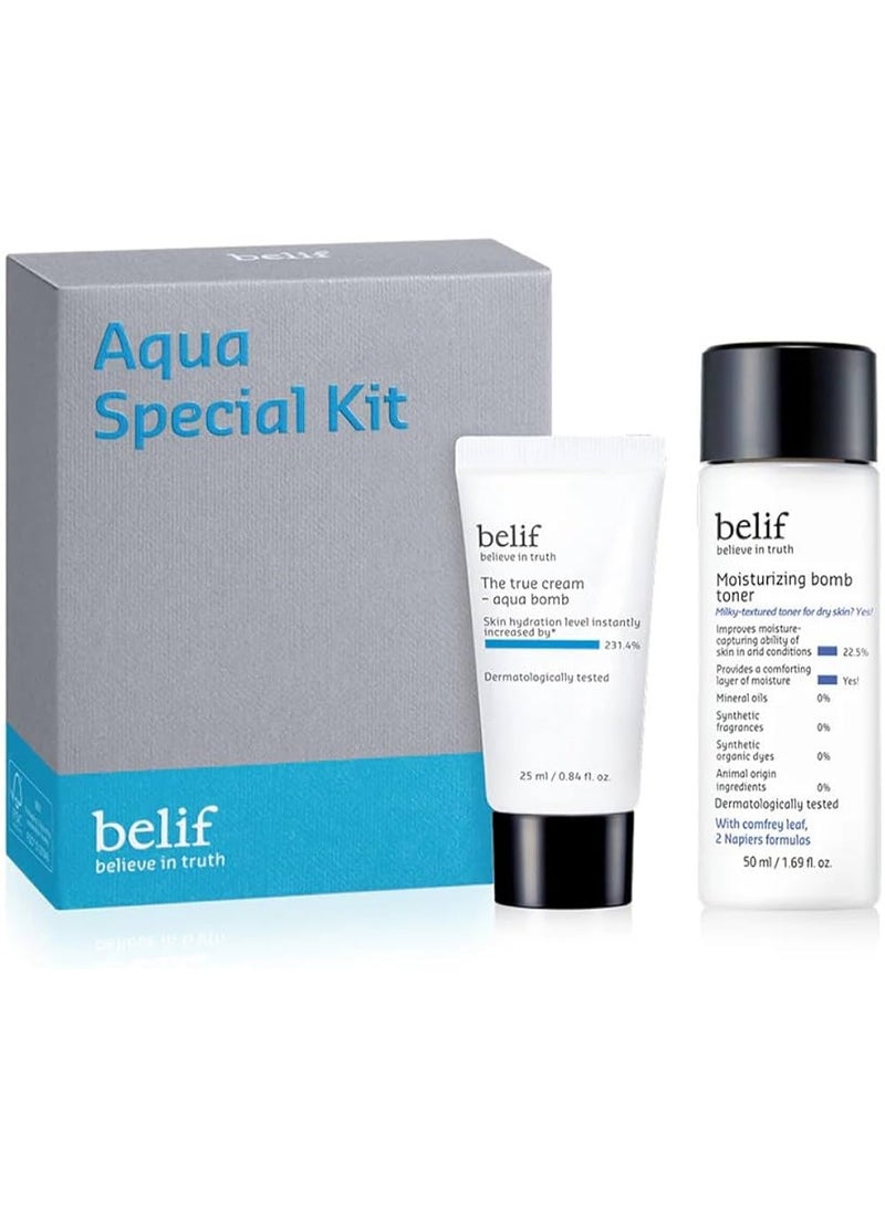 Belif Aqua Special Kit | Hydrating Duo with Aqua Bomb Cream (25ml) & Moisturizing Bomb Milky Toner (50ml) | Lightweight Hydration, Plump & Radiant Skin | Travel & Gift Set - Image 3