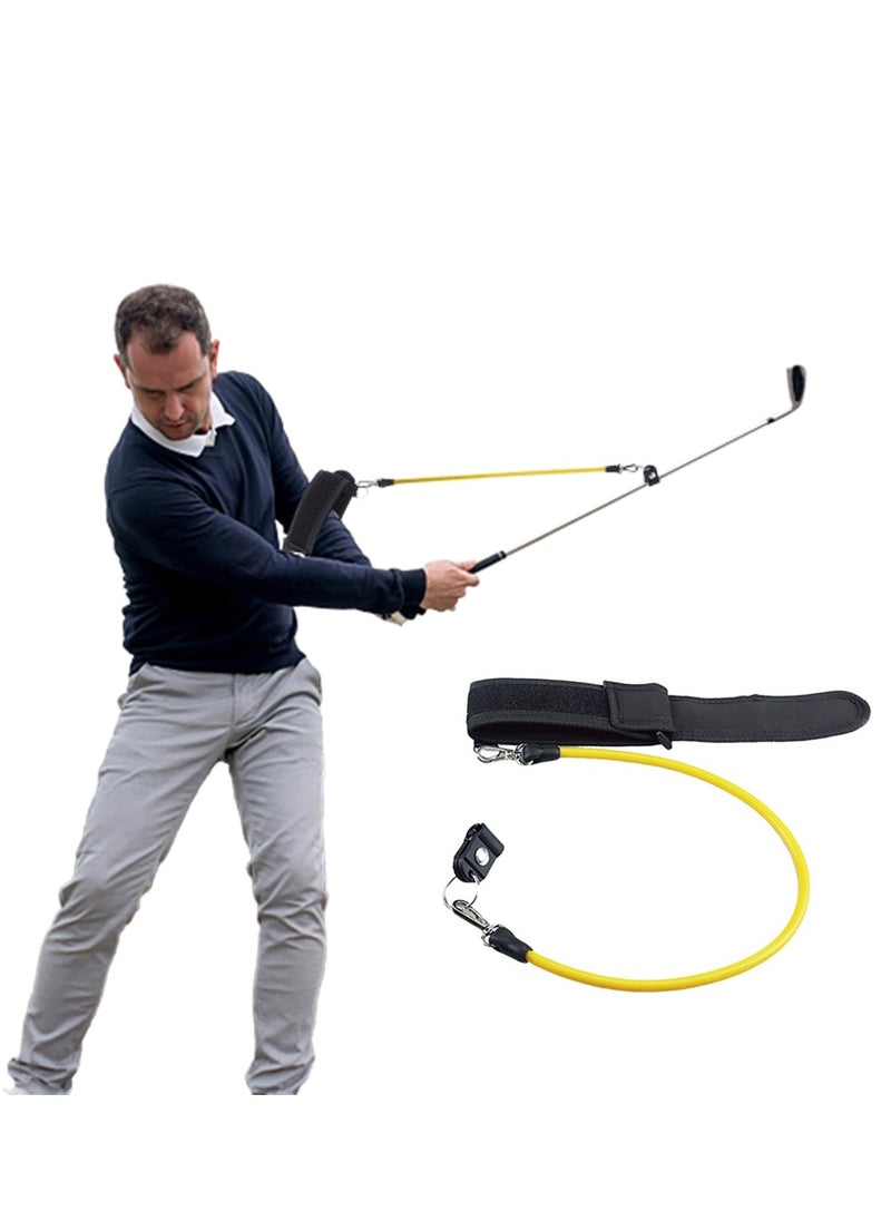 Captaintech Portable Adjustable Golf Swing Trainer with Elastic Rope Improve Hinge Forearm Rotation and Shoulder Turn Essential Golf Training Aid Yellow  - Image 1