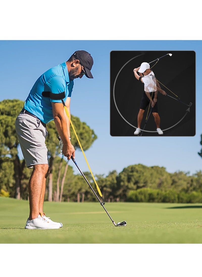 Captaintech Portable Adjustable Golf Swing Trainer with Elastic Rope Improve Hinge Forearm Rotation and Shoulder Turn Essential Golf Training Aid Yellow  - Image 4