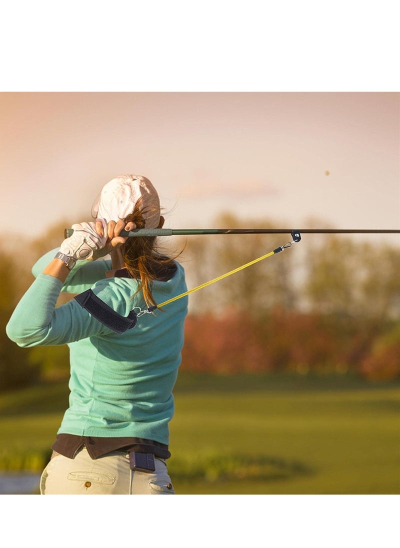 Captaintech Portable Adjustable Golf Swing Trainer with Elastic Rope Improve Hinge Forearm Rotation and Shoulder Turn Essential Golf Training Aid Yellow  - Image 3