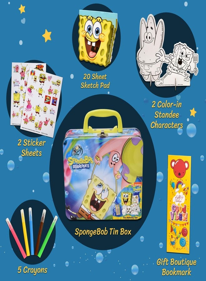 SpongeBob Squarepants Coloring and Activity Tin Box for Kids, with Crayons, Stickers, Sketch Pad, Mess Free Crafts Color Kit for Toddlers, Boys, and Girls Bookmark Included - Image 2